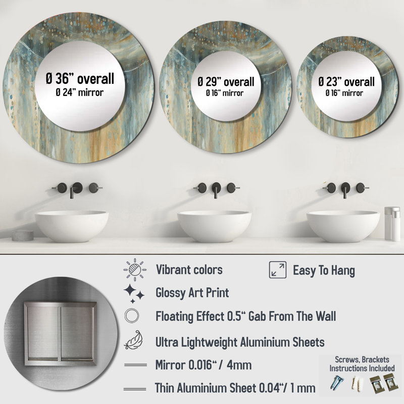 Miroir mural décoratif gris Salisha, 29 po x 29 po
