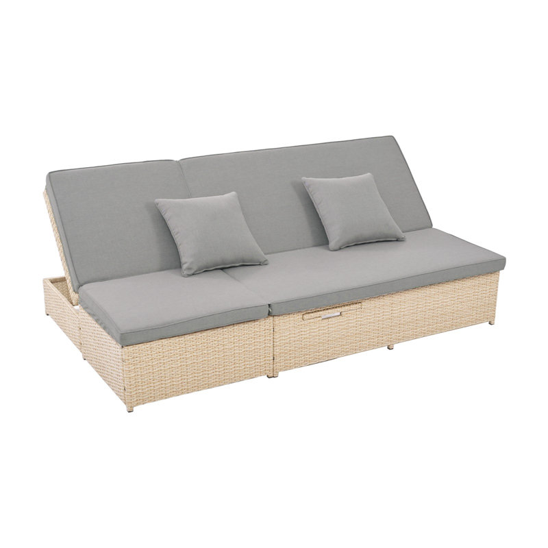 Ensemble de conversation pour 2 personnes, chaise longue inclinable à dossier en rotin brun et osier brun, Brun