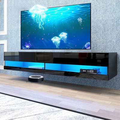 Floating TV Stand Wall Mounted with Power Outlet, Modern Floating Entertainment Center for TV, High Gloss Floating TV Shelf with LED Lights for Living -  Brayden Studio®, B31A1D6694224017A6F772FFCB05B51B
