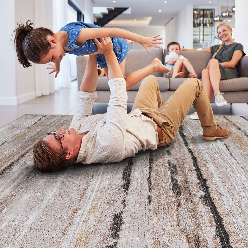 5X7 Brown /Striped Non-Shedding Living Room Bedroom Dining Home Office Stylish And Stain Resistant Area Rug