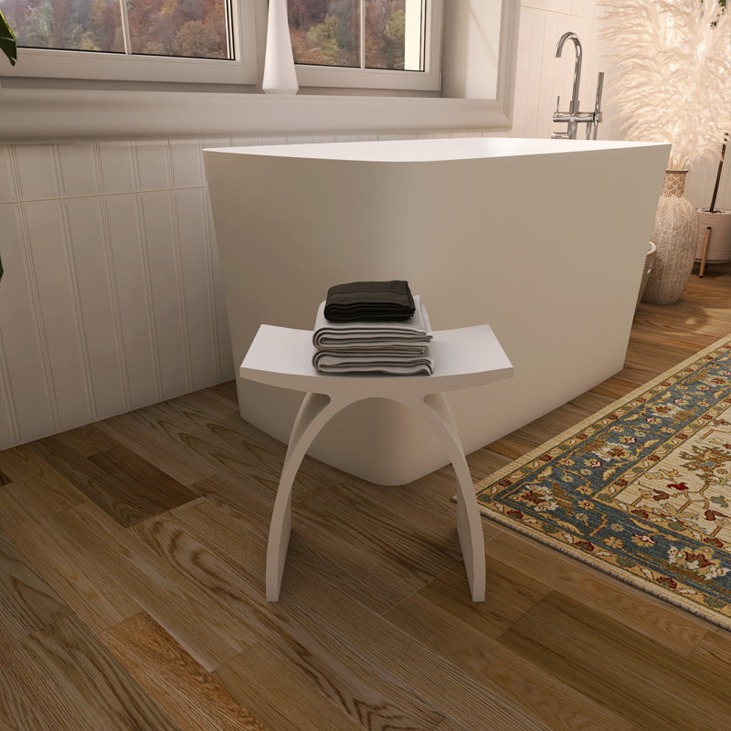 Tabouret de salle de bain en résine blanche matte à surface solide avec design antidérapant et ergonomique