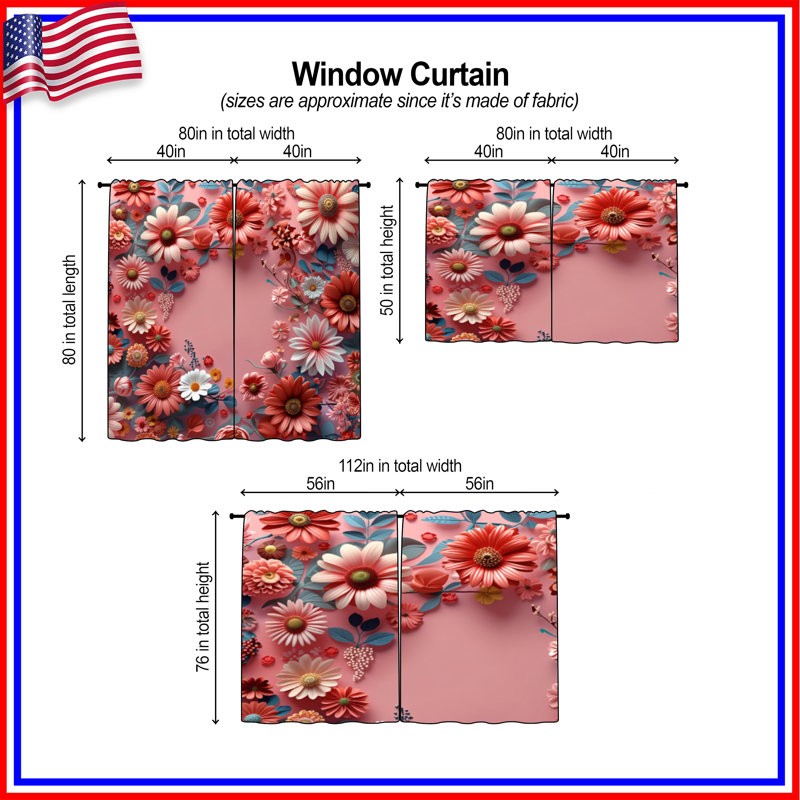Ensemble de rideaux à motif floral avec voilage et obscurcissement floral - 2 panneaux, 20 po x 60 po - 2 panneaux