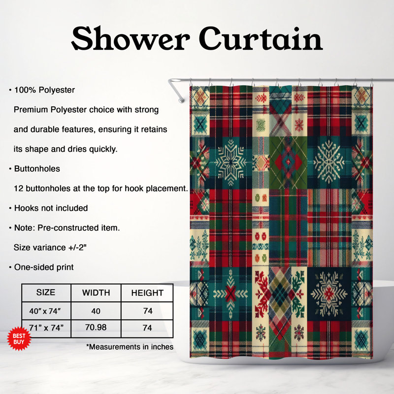 Rideau de douche standard 1 pièce Highland Plaid Weave, H 74 po x l 71 po