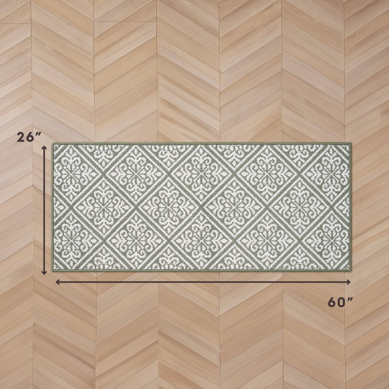 Austell Machine Woven Synthetic Geometric Area Rug, Natural/Sage, Runner 2'2" x 5'