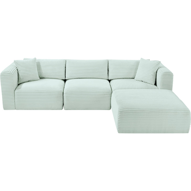 Canapé modulaire en L Carmean Performance, Velours côtelé texturé velours menthe