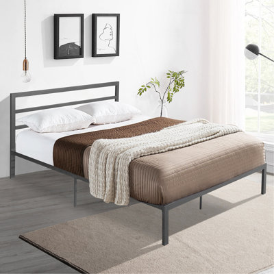Cadre de lit grand lit en métal avec tête de lit gris anthracite