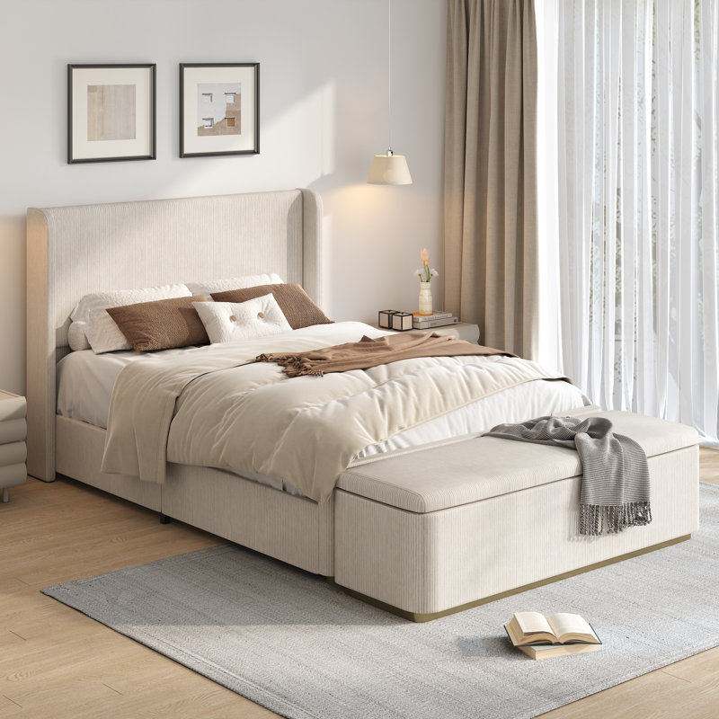 Ensemble de chambre à coucher rembourrée 2 pièces, Très grand, Gris clair