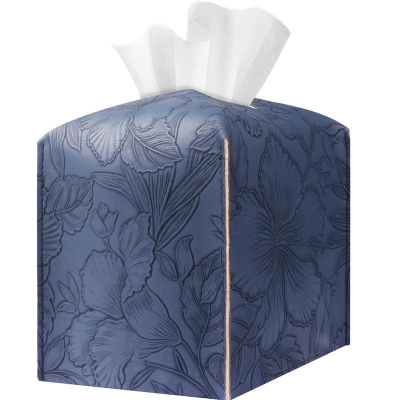 PU Leather Tissue Organizer with Bottom Belt and High Performance Hook and Loop Fastener, Navy