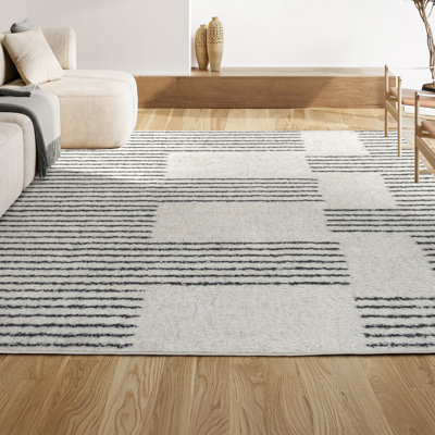 Collingsworth Abstract Stripe Geometric Shag White/Grey Rug