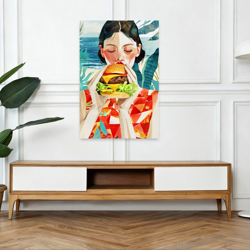 «Beach Burger Bliss Beach Ocean», art mural, H 48 po x l 32 po