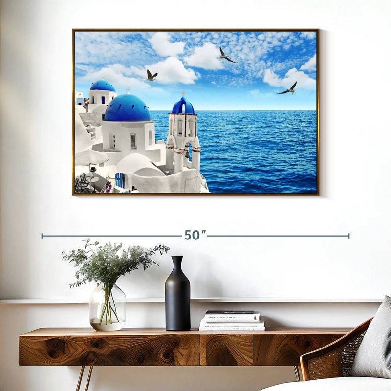 Île de Santorin, Cadre flottant doré, 40 po x 27 po