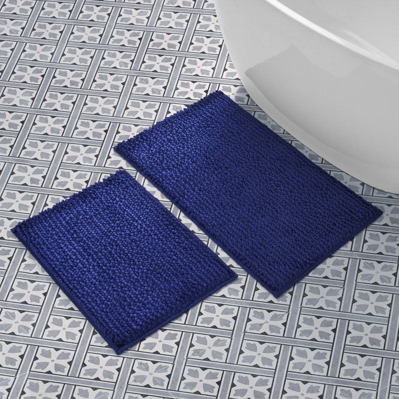 Navy Chenille Non-Slip Plush Bath Rug Set