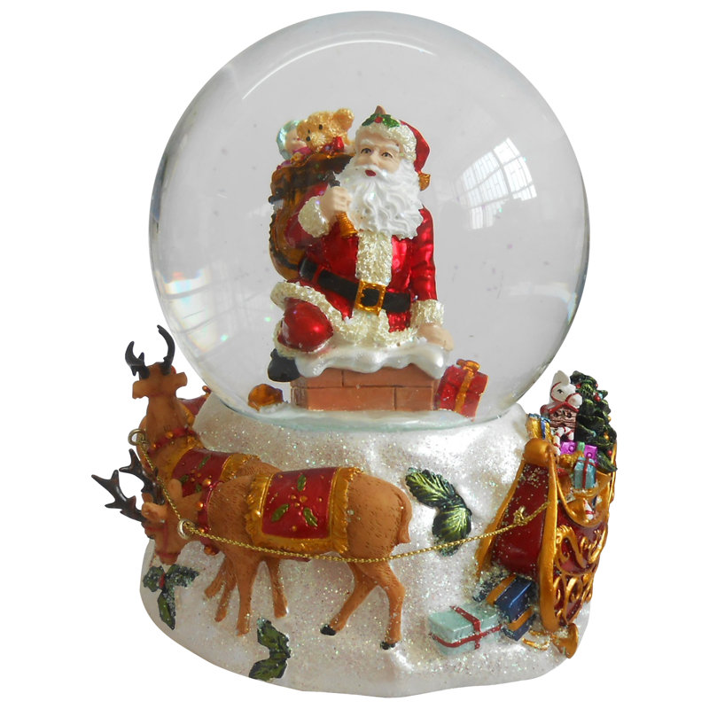 Boule à neige musicale 6,75 "Père Noël descendant la cheminée