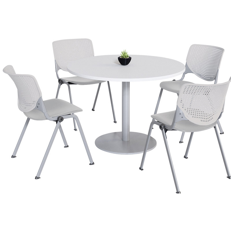 Ensemble de table de salle à manger avec 4 chaises empilables Kool Mode, H 29 po x L 36 po x l 36 po, Gris clair / Blanc
