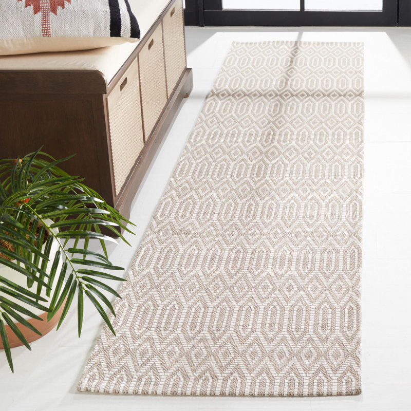 Martha Stewart 405 Cotton Geometric Rug in Cream, Runner 2' x 8'