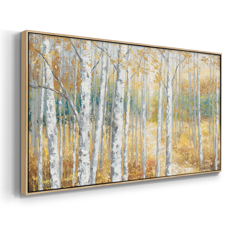 Birch Path II - Toile tendue avec châssis encadré - Prêt à être accroché, Naturel
