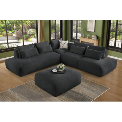 Canapé modulaire confortable en chenille de 119 po avec repose-pieds mobile Bellevue Modern