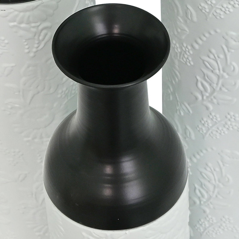 Ensemble de vases de plancher 3 pièces, Noir / blanc - motif floral