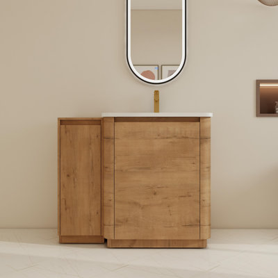 40"Freestanding Single Bathroom Vanity Set With Ceramic Sink And Adjustable Shelves