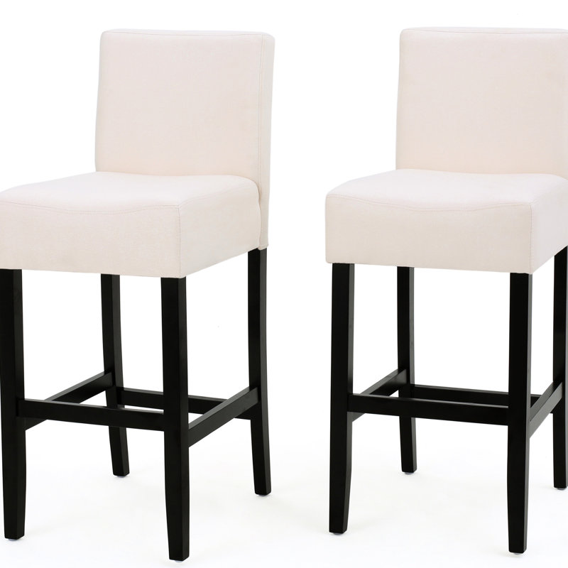 2 tabourets Kd - tissu lisse, base en bois massif, couleur beige, l 17,52 po x P 16,93 po, H 37,73 po, apparence de siège chic, pieds brun foncé, l 17,71 po x P 22,68 po x H 36,76 po
