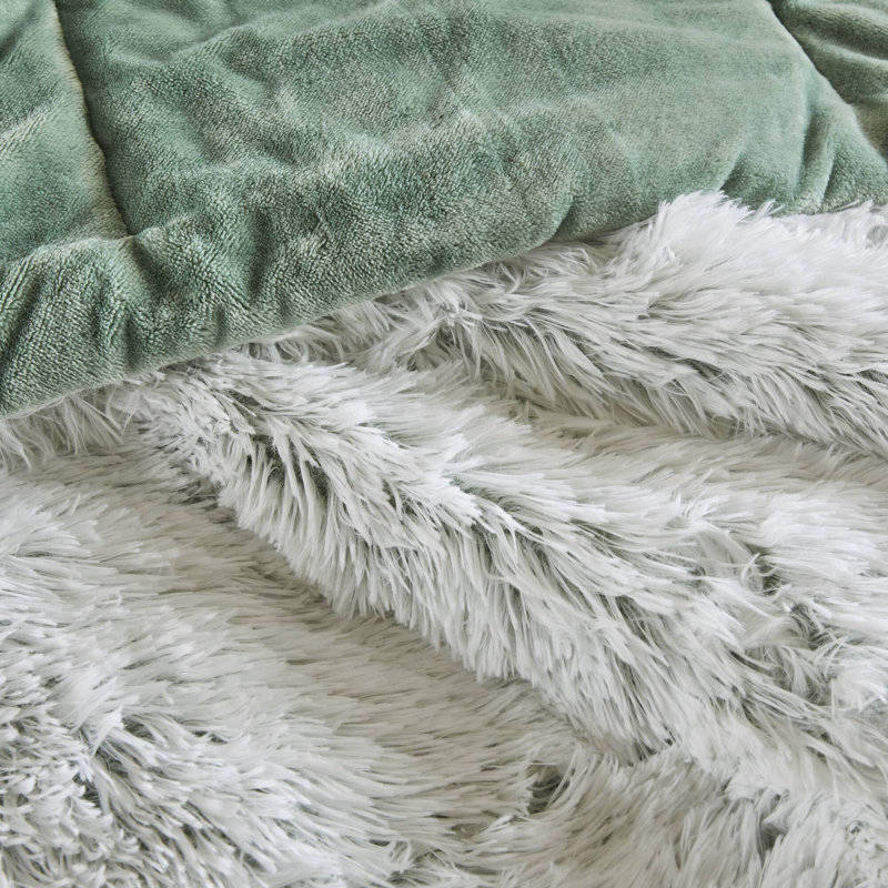 Shaggy Faux Fur Comforter Set with Plush Reverse, Twin Comforter