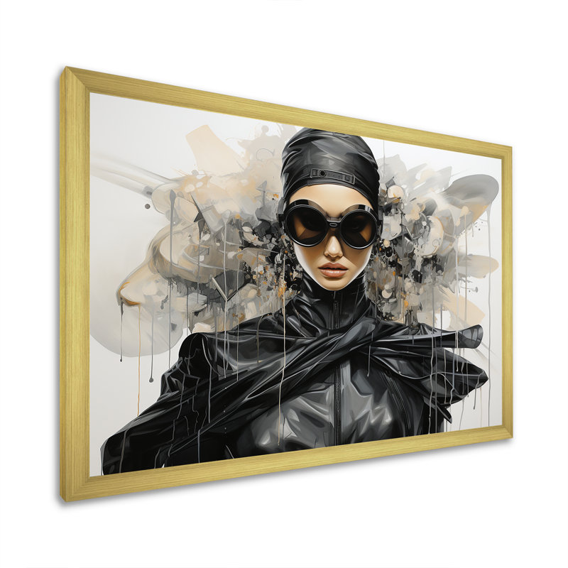 Black And Grey Futuristic Fashion III - Dior Wall Art, Gold Closed Corner Frame, 16" W x 32" H x 1" D
