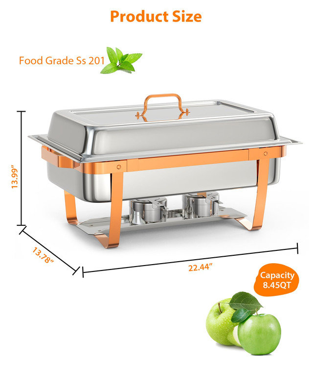 Ensemble de 2 réchauds rectangulaires en acier inoxydable 8QT