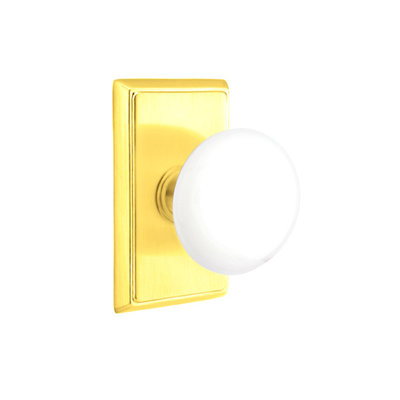 Emtek Dummy Knobset w/ Rectangular Rosette and Ice White Porcelain Knob