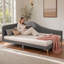 Lit de jour en lin durable avec tête de lit et caractéristiques de conception moderne | Conception confortable du dossier et des accoudoirs-811162378-811162376