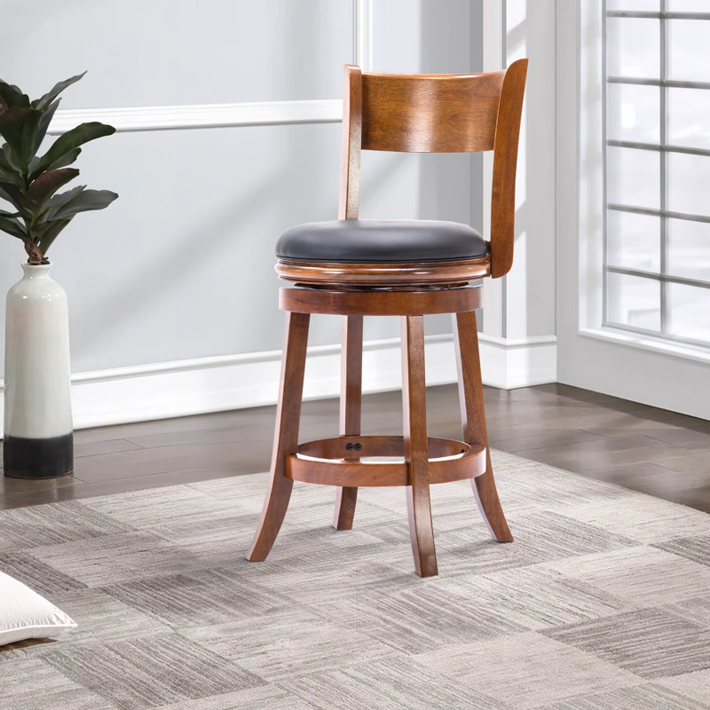 Tabouret de bar pivotant en bois massif, Tabouret de comptoir (siège d'une hauteur de 24 p, Noyer