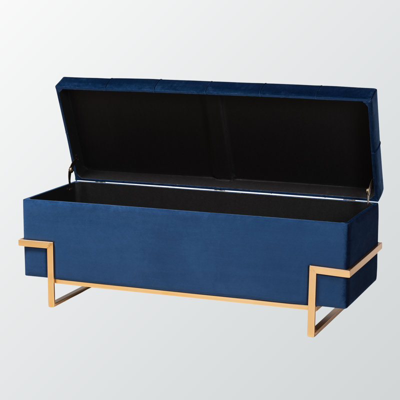 Ivaniel Velvet Storage Ottoman in Rectangle With Metal Legs, 18.5'' H X 47.85'' W X 16.25'' D