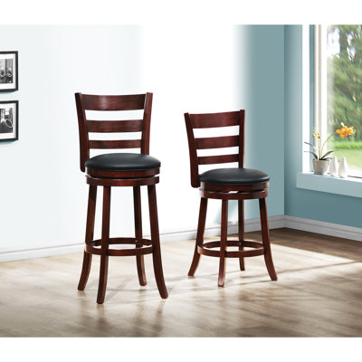 Dark Cherry Finish 360-Degree Swivel Seat Bar Chair, Solid Wood Construction, Comfortable Footrest, 250Lbs Weight Capability Rotatable Wood, Capacity Type