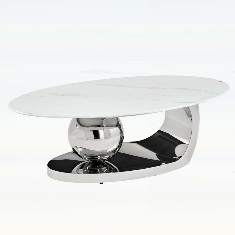 Table basse ovale, Silver+White
