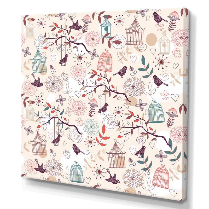 Motif d'oiseaux - peinture, H 16 po x l 16 po x P 1 po, Toile tendue