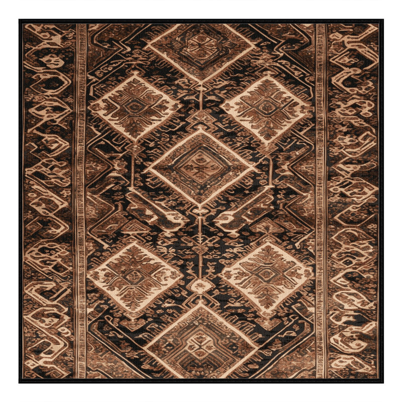 Tapis art déco brun lavable à la machine, Carré 3 pi