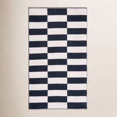 Alvana Black Ivory Hand-Woven Cotton Rug