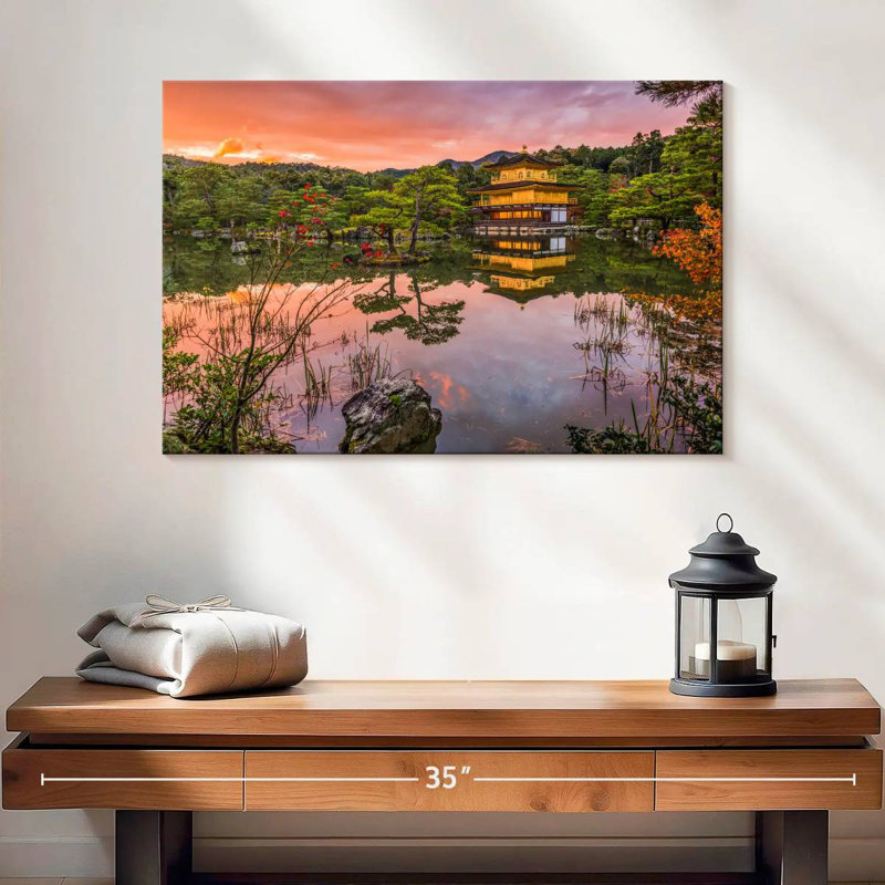 Coucher de soleil Adella au temple Kinkaku-ji, H 16 po x l 24 po