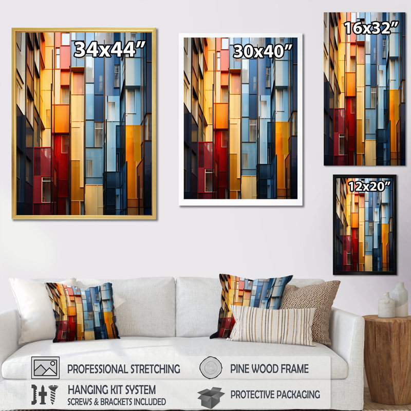 Iven Skyscrapers Glass Giants IV - Imprimé, H 32 po x l 16 po x P 1 po, Cadre flottant noir