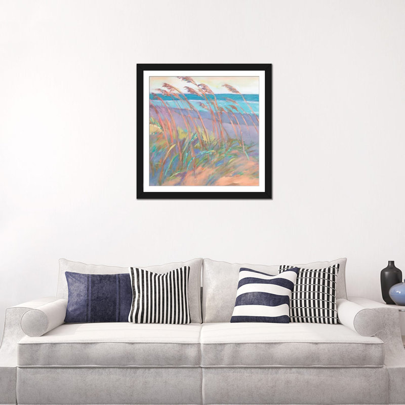 «Dunes at Dusk I», reproduction d'aquarelle sur toile, H 24 po x l 24 po x P 1 po, Papier d'art encadré noir, Blanc