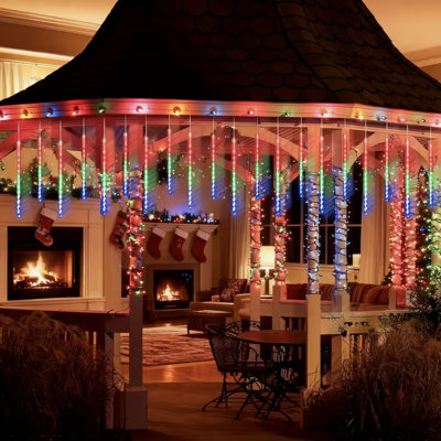 Solar Warm White Meteor Shower Icicle Lights, 10 Tubes 360 LED Waterproof Outdoor Cascading Snowfall String Lights, Solar Powered Raindrop Lights for Christmas Tree, Garden, Park & Street Decorations