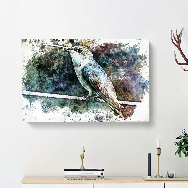 Hummingbird Bird On A Wire In Abstract - Wrapped Canvas Painting, 35cm H x 50cm W x 3cm D