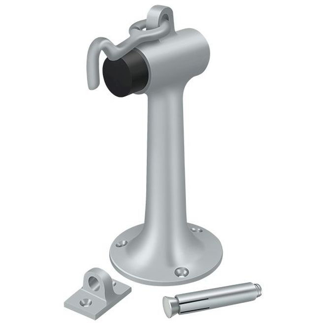 6-Inch Brushed Chrome Floor Mount Door Stop with Hook