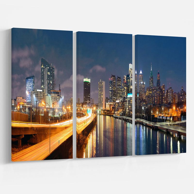 «Philadelphia Skyline at Night», ensemble de 3 reproductions de photos sur toiles tendues