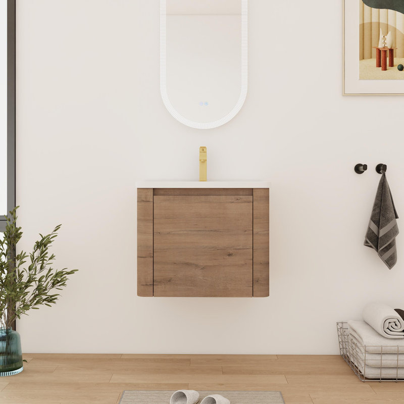 24'' Single Bathroom Vanity With Ceramic Top, 24", Imitative Oak