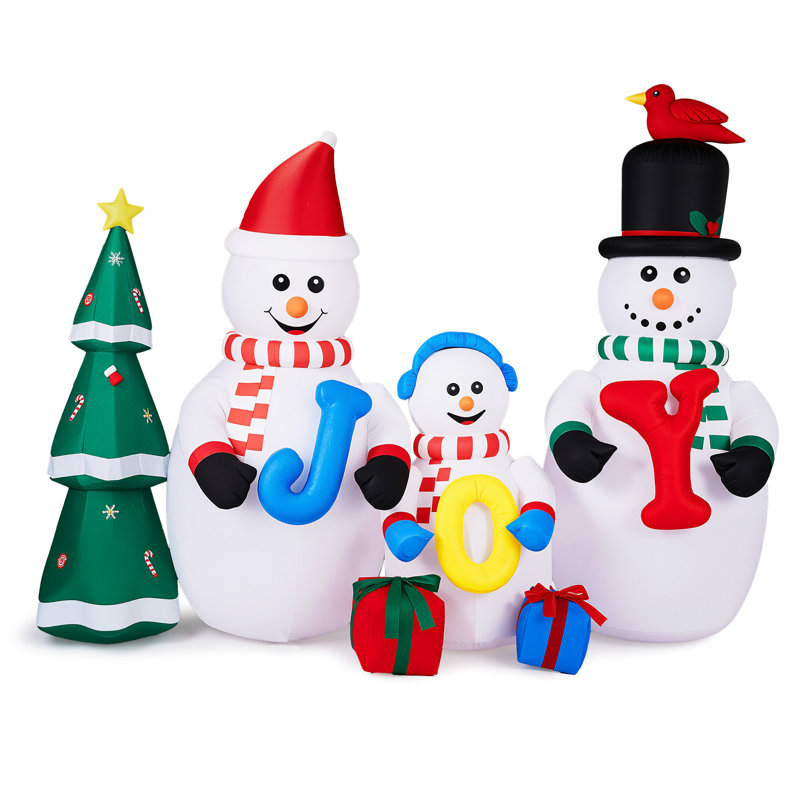 Décoration de Noël gonflable de famille de bonhomme de neige 8 pi avec joie et arbre de Noël