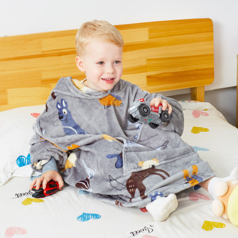 Sweat à capuche surdimensionné pour les enfants de 4 à 12 ans, molleton avec grande poche, Chien gris