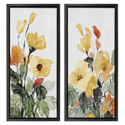 «Yellow Spring Flowers», ensemble de 2 toiles flottantes encadrées noires par Lanie Loreth