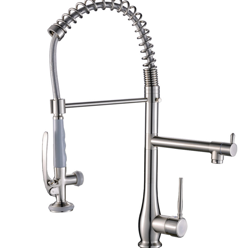Commercial Style Pull Down Faucet - Brushed Nickel, Ceramic Inner, Smooth Swivel Single Hole Kitchen Sink, Modern Design