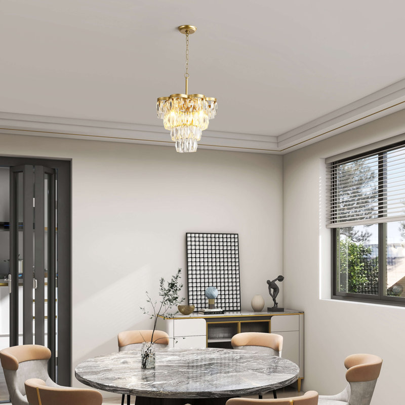 Justina Gold 4-light 15" Crystal Glass Prism 4-tier Chandelier