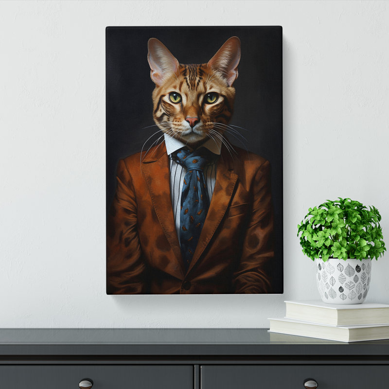 Bengal Cat In A Suit Painting No.2 - Wrapped Canvas, 50cm H x 35cm W x 3cm D